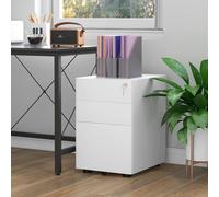 VINSETTO 3 Draw Metal Filing Cabinet Lockable 4 Wheels Compact Under Desk in White VINSETTO White