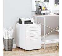 VINSETTO 3 Draw Modern Steel Filing Cabinet w/ 4 Wheels Lock Pencil Box Office Mobile in White VINSETTO White