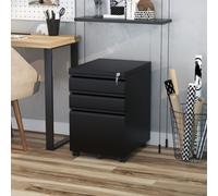 Vinsetto 3 Drawer Vertical File Cabinet Lockable Metal Filling Cabinet Black, Black