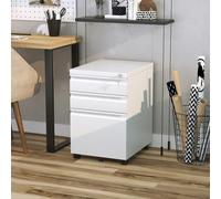 HOMCOM Mobile Vertical File Cabinet Lockable Metal, White