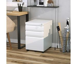 Vinsetto 3 Drawer File Cabinet, Lockable Metal Filling Cabinet, Black - White