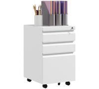 Vinsetto 3-Drawer Filing Cabinet with Lock, Mobile Steel File Cabinet for A4, Legal and Letter Size, Under Desk Drawers with Pre-Assembled Body for Home Office, 37 x 43.5 x 60 cm, White White