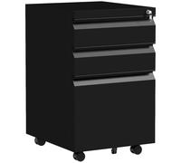 Vinsetto 3-Drawer Filing Cabinet with Lock, Mobile Steel File Cabinet for A4, Legal and Letter Size, Under Desk Drawers with Pre-Assembled Body for Home Office, 37 x 43.5 x 60 cm, Black Black