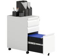 Vinsetto 3-Drawer Filing Cabinet with Lock, Mobile Steel File Cabinet for A4, Legal and Letter Size, Under Desk Drawers with Pre-Assembled Body for Home Office, 30 x 43.5 x 60 cm, White White