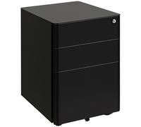 Zennor Elio Lockable 3 Draw Curved Filing Cabinet with Wheels - Black, Black