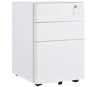 Vinsetto 3-Drawer Mobile Filing Cabinet, Steel Lockable File Cabinet for A4, Legal, Letter, Compact Under Desk Storage Unit with Pre-Assembled Body Except Wheels for Home Office, 39 x 48 x 59cm, White