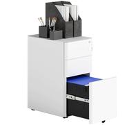 Vinsetto 3-Drawer Mobile Filing Cabinet, Steel Lockable File Cabinet for A4, Legal, Letter, Compact Under Desk Storage Unit with Pre-Assembled Body for Home Office, 30 x 45 x 59cm, White White