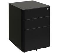 Vinsetto 3 Drawer Metal Filing Cabinet Lockable 5 Wheels Under Desk Black