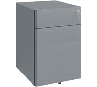 Vinsetto 3-Drawer Mobile Filing Cabinet, Steel Lockable File Cabinet for A4, Legal, Letter, Compact Under Desk Storage Unit with Pre-Assembled Body Except Wheels for Home Office, 39 x 48 x 59cm, Grey