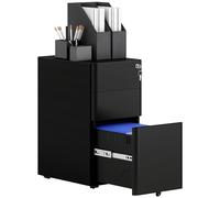 Vinsetto 3-Drawer Mobile Filing Cabinet, Steel Lockable File Cabinet for A4, Legal, Letter, Compact Under Desk Storage Unit with Pre-Assembled Body for Home Office, 30 x 45 x 59cm, Black Black