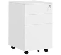 Vinsetto 3-Drawer Vertical Filing Cabinet with Pencil Tray, Lock and 5 Wheels, Steel Mobile File Cabinet, for A4, Legal and Letter Size, Pre-Assembled Body, White