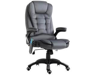 Vinsetto 6-Points Massage Office Chair, Executive Office Chair, Reclining Office Chair w/ Velvet-Feel Fabric, 360° Swivel Wheels, Grey Aosom UK