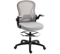 Vinsetto Adjustable Mesh Standing Desk Chair with Flip-up Armrests Lumbar Support Armrests Adjustable Footrest Ring Grey