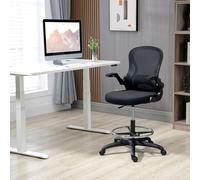 Vinsetto Adjustable Mesh Standing Desk Chair with Flip-up Armrests Lumbar Support Armrests Adjustable Footrest Ring Black