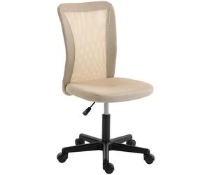 Vinsetto Computer Desk Chair, Mesh Office Chair with Adjustable Height and Swivel Wheels, Armless Study Chair, Beige