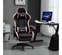Vinsetto Computer Gaming Chair, PU Leather Desk Chair with Footrest, Swivel Task Chair with 135° Reclining Back and Lumbar Support, PC Chair for Adults, Black and Pink Black