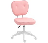 Vinsetto Cute Armless Office Chair, Small PU Leather Computer Desk Chair with Adjustable Height, Swivel Wheels, Mid Back, Pink Pink