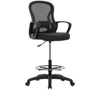 Vinsetto Drafting Chair with Adjustable Footrest, Ergonomic Mesh Office Chair with Lumbar Support, Adjustable Height for Standing Desk, Black