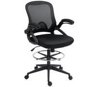 Vinsetto Drafting Chair with Flip-up Armrest, Mesh Office Stool with Foot Ring, 360 Degree Swivel Height Adjustable Chair for Standing Desk, Black Black