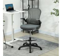Vinsetto Draughtsman Chair Mesh Chair w/ Adjustable Footrest Ring, Grey - Charcoal grey - Yes - Draughtsman Chair