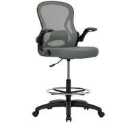 Vinsetto Draughtsman Chair with Flip-up Armrests, Mesh Standing Desk Chair with Lumbar Support and Adjustable Foot Ring for Bar Counter, Charcoal Grey