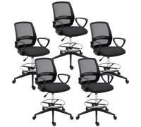 Vinsetto Ergonomic Mesh Back Draughtsman Chairs Tall Office Chair with Adjustable Height and Footrest 360° Swivel, Set of 5