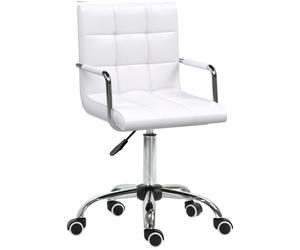Vinsetto Ergonomic Desk Chair, Adjustable PU Swivel Chair with Armrest & Silent Wheels for Makeup & Study, White Aosom UK
