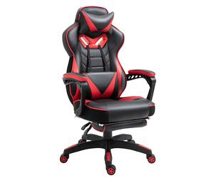 Vinsetto Ergonomic Racing Gaming Chair Office Desk Chair Adjustable Height Recliner with Wheels, Headrest, Lumbar Support, Retractable Footrest, Red