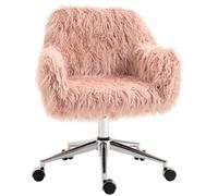 Vinsetto Faux Fur Desk Chair, Rolling Swivel Makeup Chair with Adjustable Height, Armrets for Home Office, Bedroom, Pink