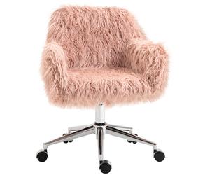 Vinsetto Faux Fur Desk Chair, Rolling Swivel Makeup Chair with Adjustable Height, Armrets for Home Office, Bedroom, Pink