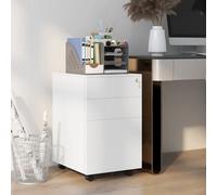 Vinsetto 3-Drawer Vertical Filing Cabinet with Pencil Tray, Lock and 5 Wheels, Steel Mobile File Cabinet, for A4, Legal and Letter Size, Pre-Assembled Body, White