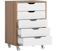 Vinsetto Five-Drawer Filing Cabinet, with Wheels - Oak Brown Aosom UK