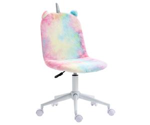Vinsetto Fluffy Unicorn Office Chair with Mid-Back and Swivel Wheel, Cute Desk Chair, Rainbow Multi-Colored