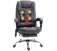Heated Massage Office Chair with 6 Vibration Points - Dark Grey - Adjustable Seat Height & Backrest, Retractable Footrest & Linkage Armrests
