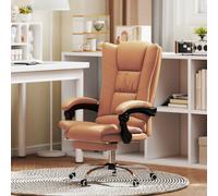 Vinsetto Vibration Massage Office Chair with Heat, PU Leather Computer Chair with Footrest, Armrest, Reclining Back, Light Brown