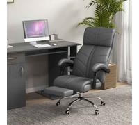 Vinsetto High Back Vibration Massage Office Chair, Heated Reclining PU Leather Computer Chair with Footrest, Grey Grey