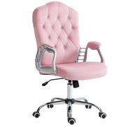 Vinsetto Home Office Chair, Velvet Computer Chair, Button Tufted Backrest with Swivel Wheels, Adjustable Height and Tilt Function, Pink Pink