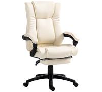 Vinsetto Leather Swivel Chair: Adjustable Office Seating with Footrest & Wheels, Cream White Aosom UK