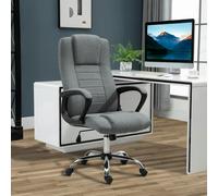 Linen Office Chair 360??Swivel High Back Wide Adjustable Seat Grey Vinsetto