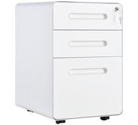 Vinsetto Lockable File Cabinet with 3 Drawers, Vertical Office Drawer for A4, Letter, Legal Size, Anti-tilt Design, Pre-Assembled Body, White White