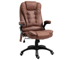 Vinsetto Massage Recliner Chair Heated Office Chair with Six Massage Points Microfiber Cloth 360° Swivel Wheels Brown