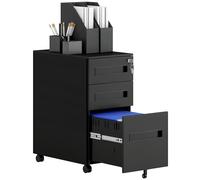 Vinsetto Metal Mobile File Cabinet with Wheels, Lockable 3 Drawer Filing Cabinet for A4, Legal, Letter, Compact Under Desk Storage Unit with Pre-Assembled Body for Home Office, 30 x 43.5 x 60cm, Black