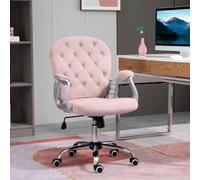 Office Chair Luxury Velour Diamond Tufted Padded Ergonomic 360 Swivel Pink