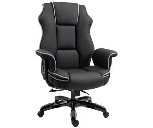 Vinsetto Piped PU Leather Padded High-Back Computer Office Gaming Chair Swivel Desk Seat Ergonomic Recliner w/ Armrests Adjustable Seat Height Black
