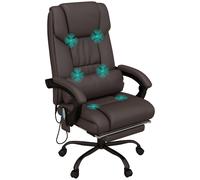 Vinsetto PU Leather Massage Office Chair Height Adjustable Computer Chair Brown | TJ Hughes