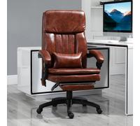 Vinsetto PU Leather Office Chair with 7 Point Vibrating Massage, Computer Desk Chair with Footrest, Adjustable Height, Reclining Back, Brown Brown