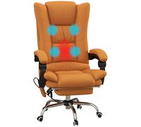 Vinsetto Vibration Massage Office Chair with Heat, PU Leather Computer Chair with Footrest, Armrest, Reclining Back, Light Brown