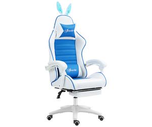 Vinsetto Racing Gaming Chair, Reclining PU Leather Computer Chair with Removable Rabbit Ears, Footrest and Lumber Support, Blue Aosom UK