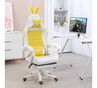 Vinsetto Racing Style Gaming Chair with Footrest Removable Rabbit Ears, Yellow - Yellow