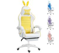Vinsetto Faux Leather Reclining Gaming Chair with Lumbar Support and Rabbit Ears - Yellow, Yellow